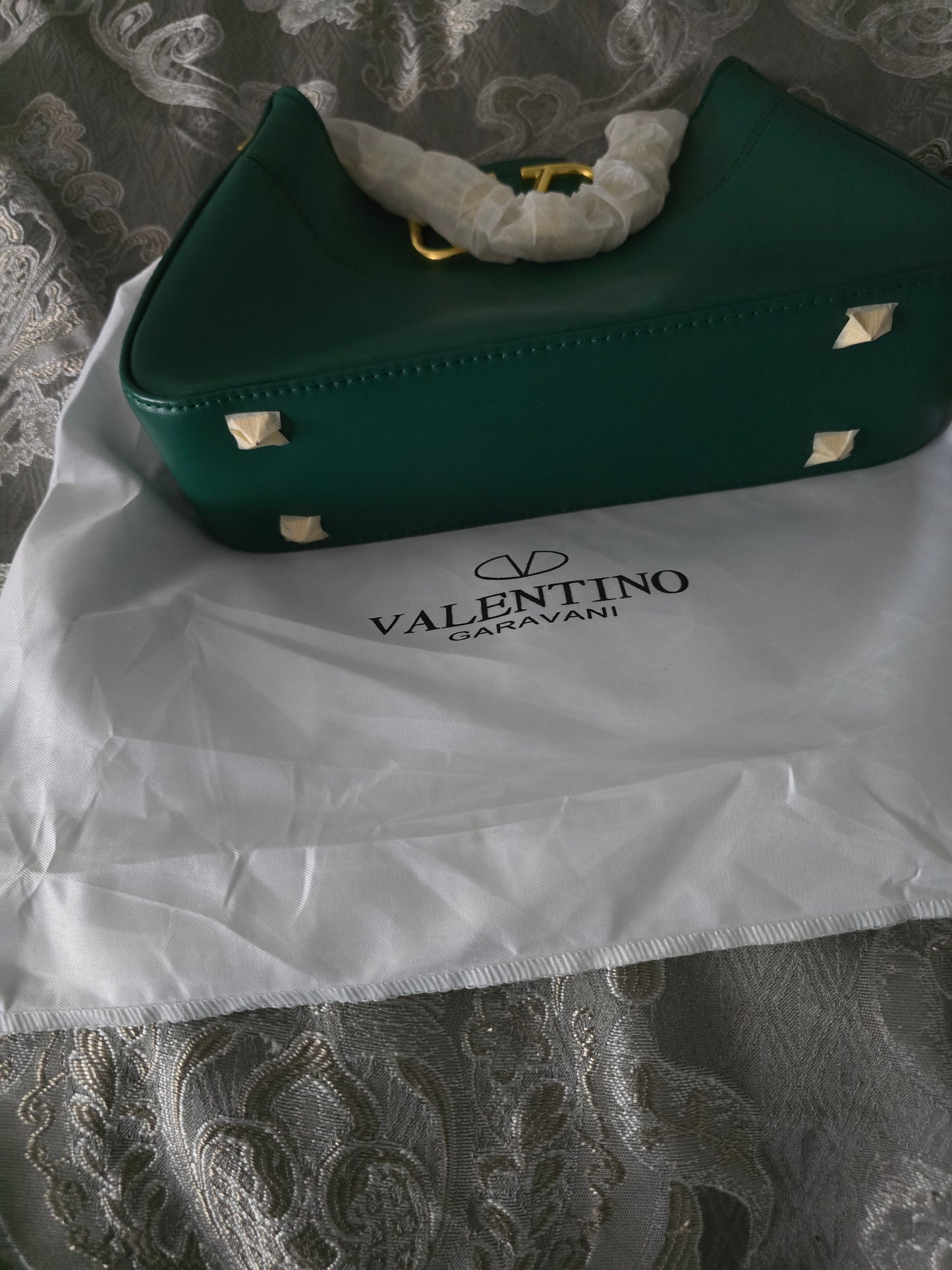 Valantino Garavani Green Studded Top Handle Bag Gold Hardware w/ Dust Bag