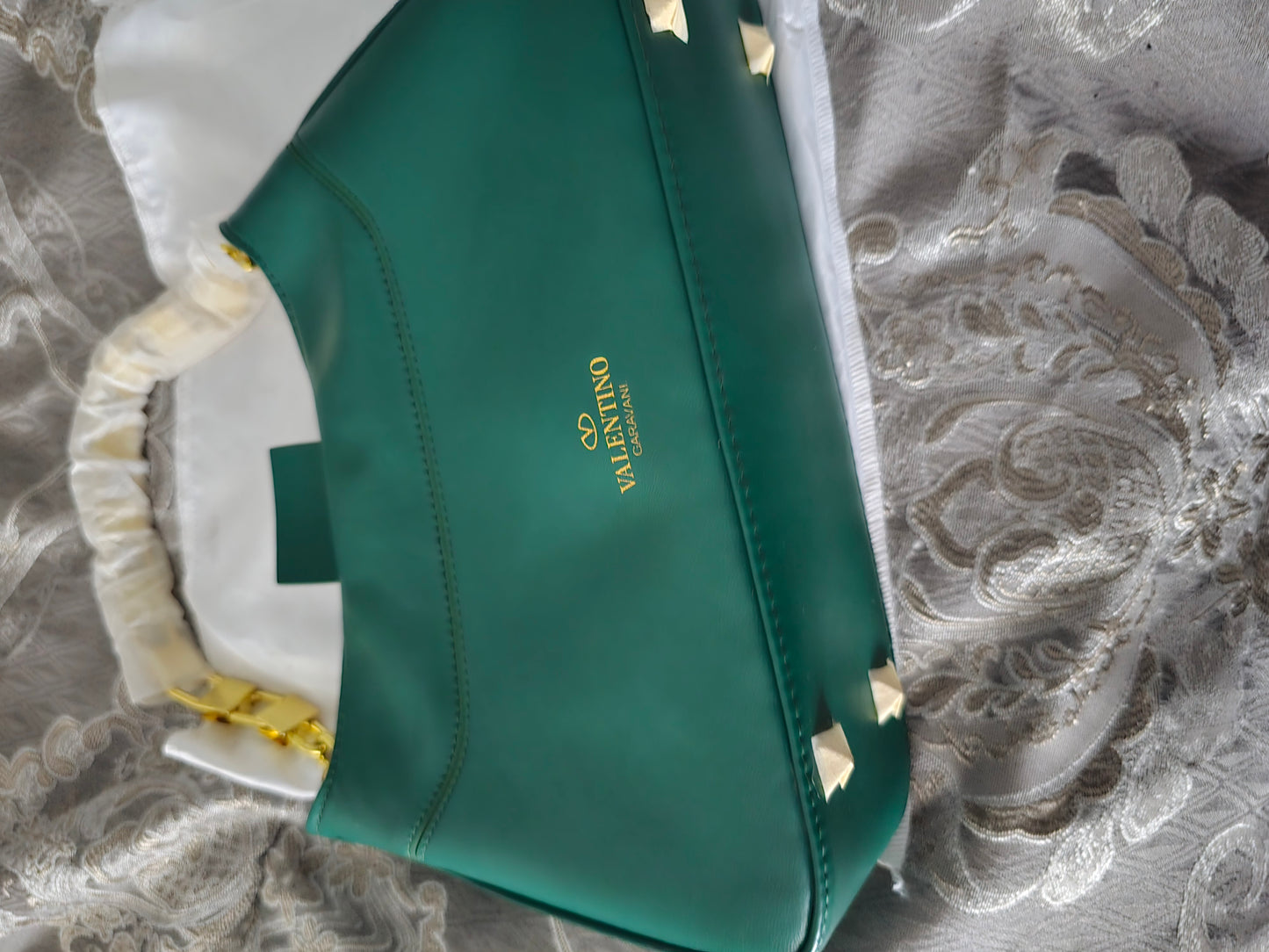 Valantino Garavani Green Studded Top Handle Bag Gold Hardware w/ Dust Bag