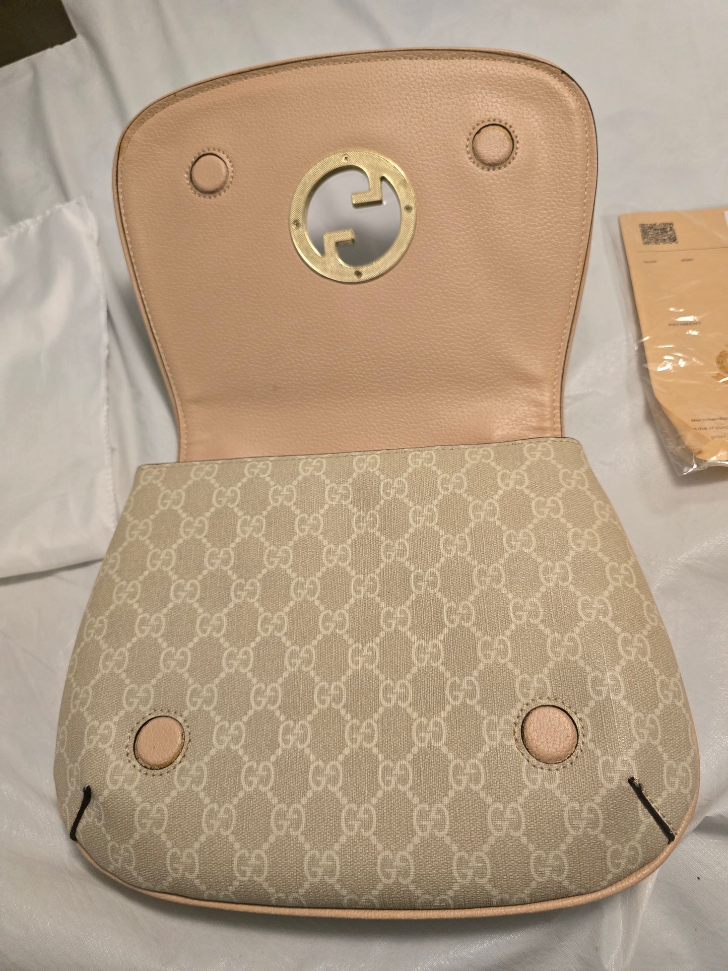 Gucci Beige GG Monogram Web Stripe Crossbody Gag Gold Hardware w/ Dust Bag